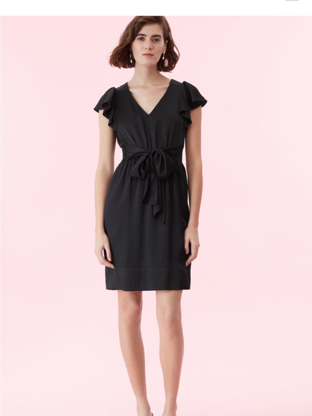 Rebecca Taylor Black Silk V-Neck Flutter Sleeve Mini Dress